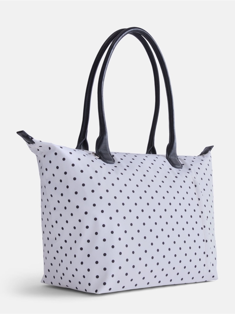 Spotted White Tote Bag with Black Handles